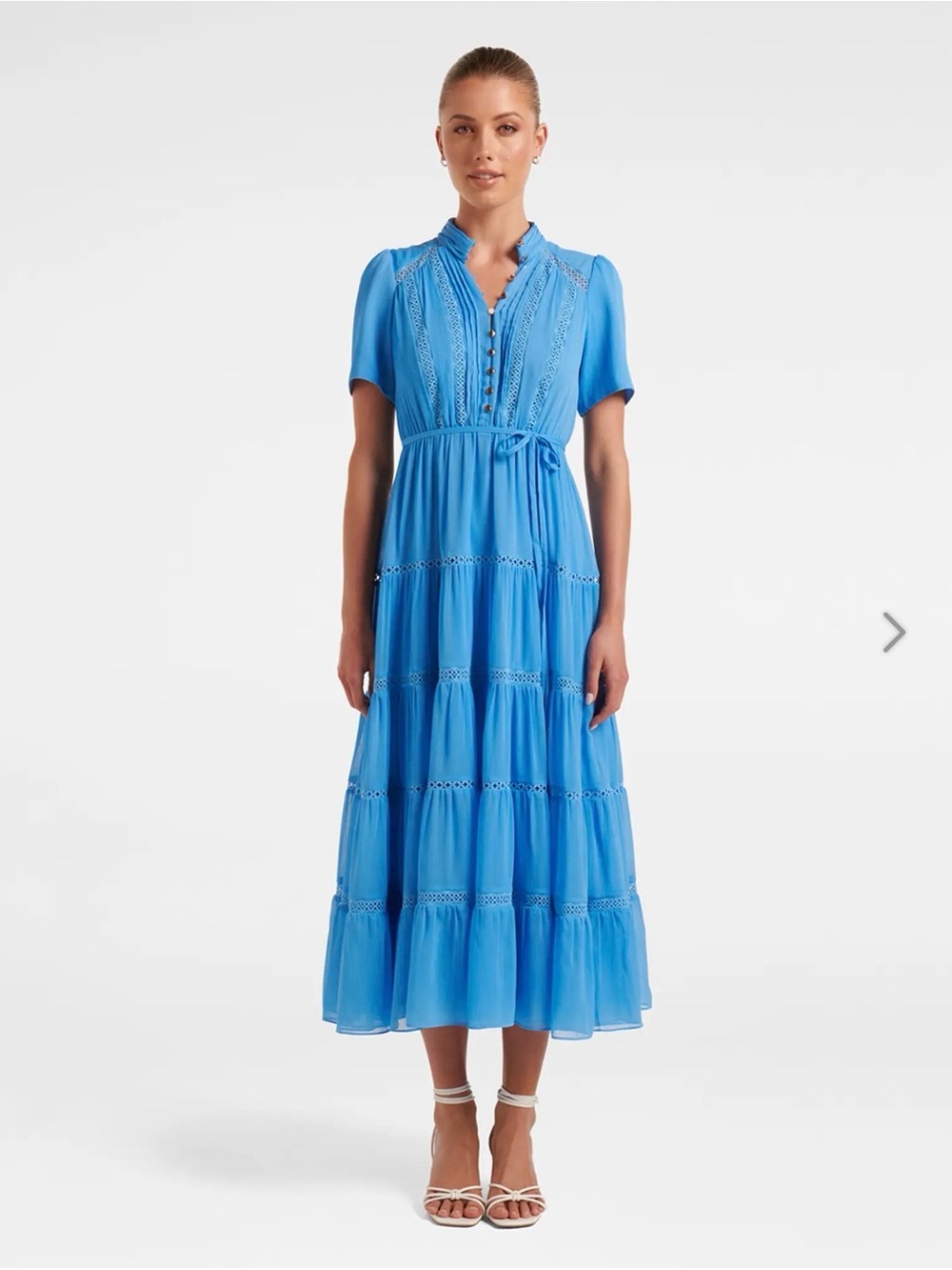 Ever New Bright Blue Tiered Midi Dress with Tie Waist